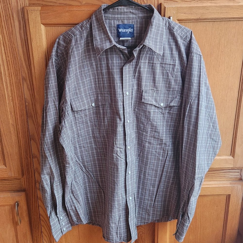 Wrangler Men's Gray Pearl Snap Button Down Plaid Western Style Shirt Size XL
